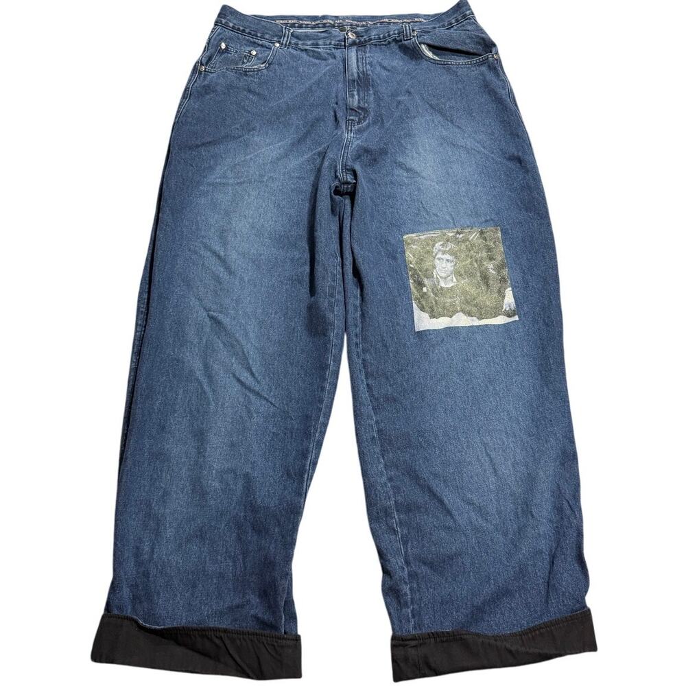VTG Y2K Russo Jean Wide Leg Scarface Baggy Cuffed Mens 42 x32 (41x30) Denim Blue